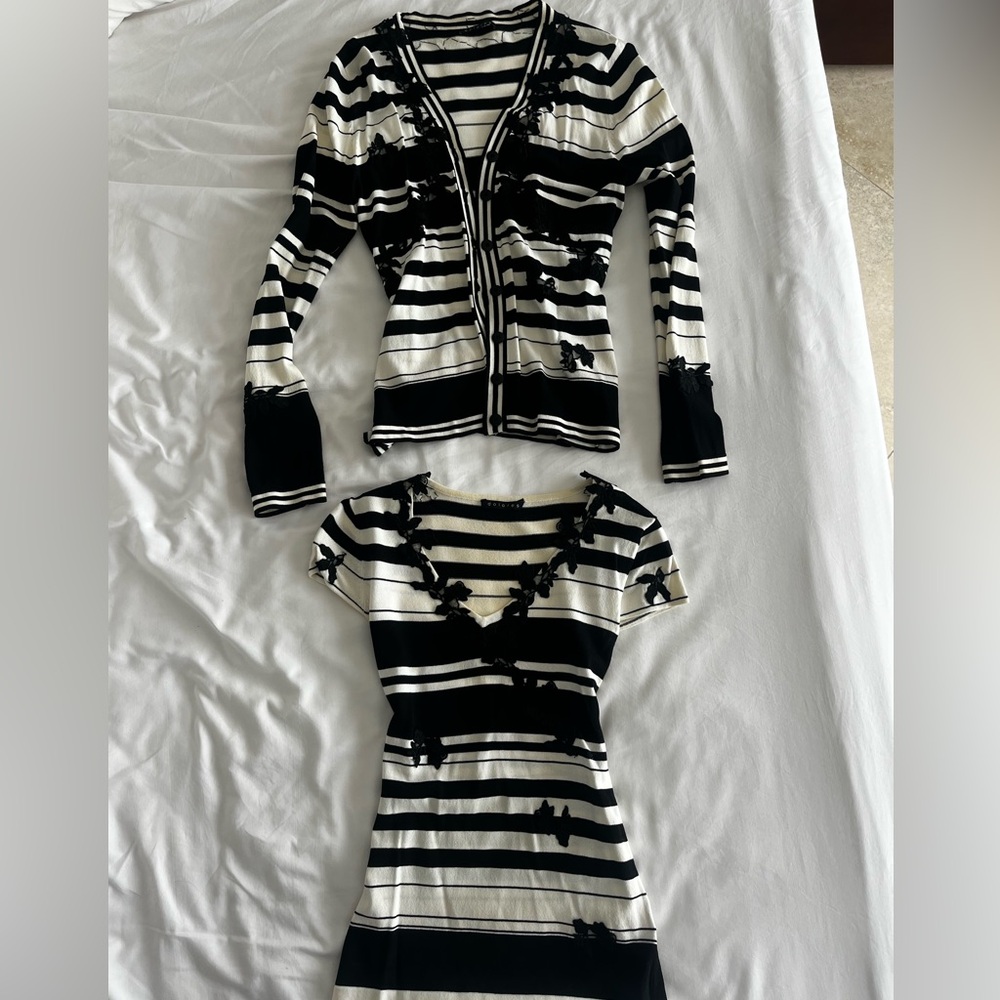 Chic Striped Top and shirt Set with Floral Accents